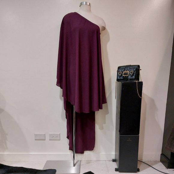 💥CHIC & SEXY💥VENUS One Shoulder Asymmetrical Cape Dress in Plum - Picture 2 of 12